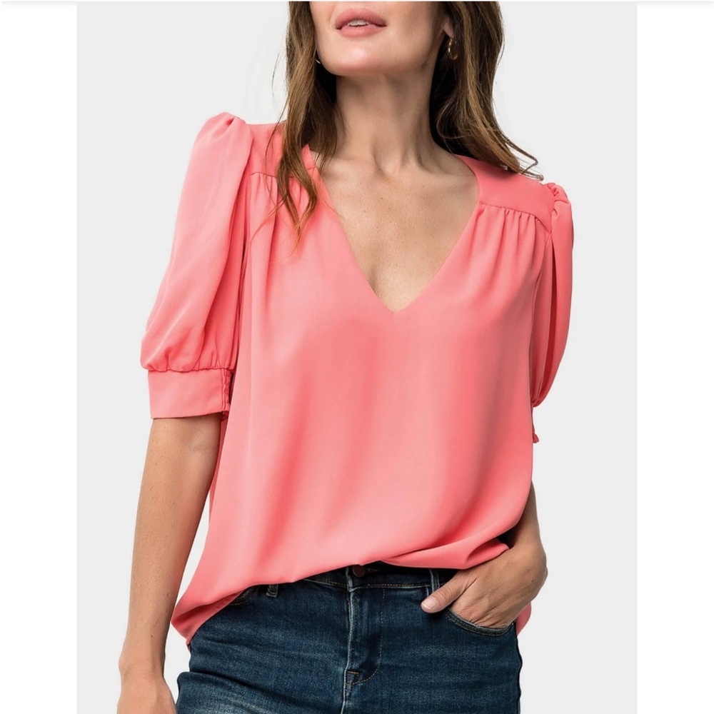 GibsonLook puff sleeve v-neck blouse - L